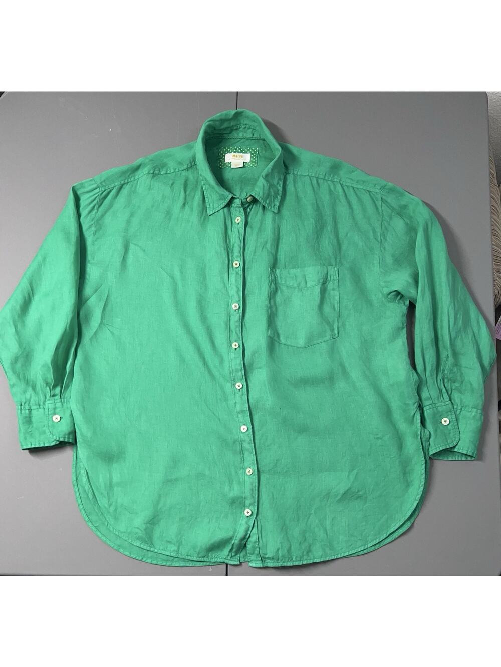 Maeve By Anthropologie Shirt Womens L Kelly Green Linen Button Up Long Sleeve